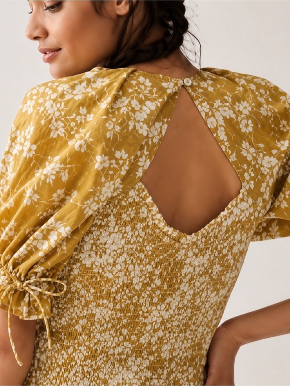 Anthro Puff Sleeve Smocked Crop Top Seersucker Cottagecore Boho Summer